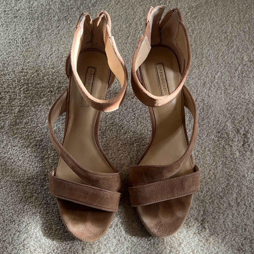Antonio Melani Light Brown/Tan Suede Strappy Stiletto Pump Sandals - Size 8.5